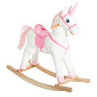 Qaba Kids Plush Unicorn Rocking Horse with Realistic Sounds - White & Pink-Traditional standing toy with a fun unicorn design 