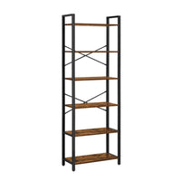 Boutique Home 6-Tier Bookcase Storage Shelf - Steel Frame-Colour: Rustic Brown, Black