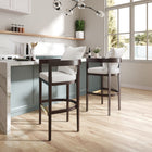 Manhattan Comfort Ritz 22" Mid-Century Modern Faux Leather Upholstered Bar Stool - Ivory and Dark Walnut - 3 Pack-Made of Beech Wood with Rich Walnut Finish