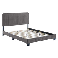 Modway Celine Channel Tufted Performance Velvet Full Platform Bed - Grey-Full Platform Bed