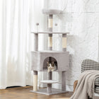 PawHut 54" Cat Tree with Large Cozy Condo and Plush Top Perch - Light Grey-Covered in ultra-soft plush fabric, creating a cozy and warm resting spot 