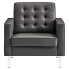 Modway Loft Tufted Vegan Leather Armchair - Silver Grey-Weight Capacity: 330 lb
