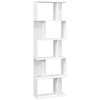 HOMCOM 5-Tier Geometric Bookshelf for Home Office - White-Modern S-shaped bookcase offers five tiered shelves for convenient displaying in your home or office