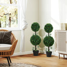 HOMCOM 3' Artificial Boxwood Topiary Trees - Green - 2 Pack-A cement-filled base ensures stability, preventing tipping on your porch or patio 