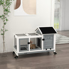PawHut 29" H Rabbit Hutch with Wheels, Ramp, Run and Tray - Grey-Steel wire fencing provides ventilation 