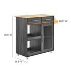 Modway Culinary Kitchen Cart With Spice Rack - Charcoal Natural-Rubberwood Top
