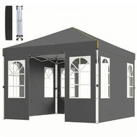 Outsunny 9.6 ft W x 9.6 ft L Pop Up Canopy Tent with 4 Sidewalls - 1-Button Push - Dark Grey-UPF50+ 210D Oxford fabric with silver coating for excellent sun protection