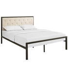 Modway Mia Fabric Queen Bed - Brown Beige-Tufted button fabric headboard