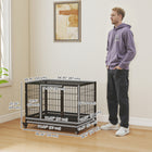 PawHut 36" L Heavy Duty Dog Crate with Lockable Wheels and Tray - Black-Four caster wheels for easy movement, two have brake to prevent unintended movement 