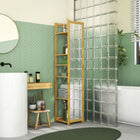 HOMCOM Full Length Mirror with Shelf Bamboo Frame - 13.8" W x 66.1" H - Brown-6-tier slat shelf provides large storage space 