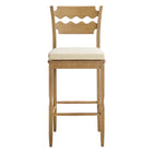 Modway Jax Oak Wood Bar Stool With Wavy Razor Back and Cushion - Weathered Oak Linen-Fully Assembled