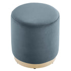 Modway Tilden 16" Round Performance Velvet Upholstered Ottoman - Cadet Blue/Natural-Arrives Fully Assembled