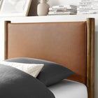 Modway Maven Twin Size Vegan Leather Upholstered Platform Bed - Tan Walnut-Upholstered Headboard and Footboard