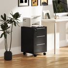 HOMCOM 3 Drawer Vertical Filing Cabinet with Lock and Wheels - Black-4 360° swivel casters ensure easy movement, 2 of them are armed with brakes for safety 