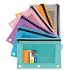 BAZIC Products 3-Ring Pencil Pouch with Mesh Window - Retro Pastel Colors - 12 Pack-Security design: Feature a quality zipper closure for easy access and secure your all items. One compartment with clear window allows to see through and find things easily