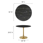 Modway Lippa 36" Round Faux Marble Dining Table - Gold Black-Artificial Marble Tabletop