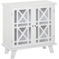 HOMCOM 31" L Storage Cabinet with Fretwork Doors and Shelf - White-Fretwork design accents your house with timeless elegance 