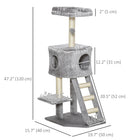 PawHut 47" Cat Tree Tower with Condo, Ladder and Scratching Posts - Ball-Plush covers for added comfort 