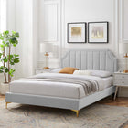 Modway Sienna Performance Velvet Twin Platform Bed with Gold Metal Legs - Light Grey-Assembly Required