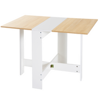 HOMCOM Drop Leaf Folding Dining Table for 2-4 - White and Oak-Made of particle board in laminated finish for use