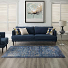 Modway Minu Distressed Floral Lattice Area Rug - 5 ft W x 8 ft L - Dark Blue Yellow/Orange-Protect Floors From Traffic/Furniture