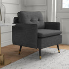 HOMCOM Modern Accent Chair with Wide Lounge Seat - Steel Legs - Button Tufted for Bedroom - Dark Grey-Overall Dimensions: 28.3" W x 27.6" D x 31.5" H (72 x 70 x 80 cm)
