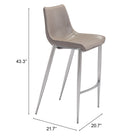 Zuo Magnus Barstool - Brown/Silver - Set of 2-3 year limited warranty