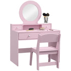 Qaba Kids Vanity and Dressing Table with Mirror and Stool - Pink-MDF construction with rounded edges enhances safety during use 