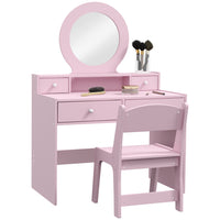 Qaba Kids Vanity and Dressing Table with Mirror and Stool - Pink-MDF construction with rounded edges enhances safety during use 