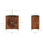 Modway Vernon 30" Fluted Wood Vanity Cabinet With Sink - Walnut/Black-Solid Mango Wood Construction