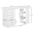 HOMCOM 47.25" Computer Desk with Storage - White-Drawers and reversible shelves can be assembled on either side of the office desk 