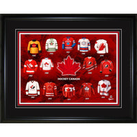 Frameworth Hockey Canada Jersey Evolution - Framed Print - 16" x 20"-Officially licensed Hockey Canada collectible tracing the complete history of Hockey Canada uniforms from early origins to the modern era. 16 by 20 inch premium framed display