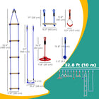 Qaba Ninja Warrior Kids Obstacle Course - 32.8' - Blue-Strong braided rope supports up to 50kg safely 