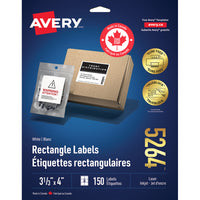 Avery White Rectangle Labels with TrueBlock, 3-1/3" x 4", for Laser/Inkjet Printer, 150 Pack (5264)-3-1/3" x 4", White
