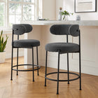 Modway Albie Boucle Fabric Counter Stools - Charcoal/Black - 2 Pack-Tubular Metal Base