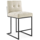 Modway Privy Black Stainless Steel Upholstered Fabric Counter Stool - Black Beige-Glam Deco Kitchen Counter Stool