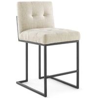 Modway Privy Black Stainless Steel Upholstered Fabric Counter Stool - Black Beige-Glam Deco Kitchen Counter Stool