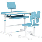 Qaba Kids Desk & Chair Set Height Adjustable with Tilt Desktop - Blue-MDF tabletop and steel legs ensure durability and stability
