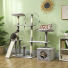 PawHut 53" Cat Tree Tower with Scratching Posts, Condo and Beds - Light Grey-Includes scratching posts and ramp for natural clawing instincts 