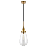 Hudson&Canal Ambrose 8.63" Wide Pendant with Glass Shade - Brass/Clear-Mid-century modern design for your entryway, foyer, or kitchen