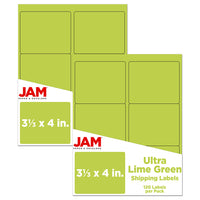 JAM Paper Mailing Address Labels - 3 1/3 x 4 - Ultra Lime Green - 2 sets of 120-9.6 ounce