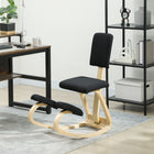 HOMCOM Ergonomic Rocking Wood Kneeling Chair with Backrest for Improved Posture - Black-Rocking design enhances focus, aids in longer concentration periods