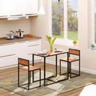 HOMCOM Industrial 3-Piece Small Space Dining Set - Walnut-Crafted from solid MDF and galvanized steel frame for sturdiness and durability