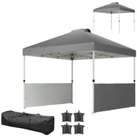 Outsunny 10 ft W x 10 ft L Pop Up Canopy Tent with 2 Half Sidewalls - Dark Grey-Quick setup and fold with a carry bag for easy transport