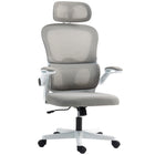 HOMCOM Ergonomic Mesh Office Chair with Lumbar Support - Grey-Headrest can rotate, move forward/backward and remove for personalized neck support