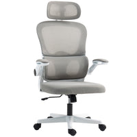 HOMCOM Ergonomic Mesh Office Chair with Lumbar Support - Grey-Headrest can rotate, move forward/backward and remove for personalized neck support