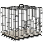 PawHut 24" L Folding Metal Dog Crate with 2 Doors, Removable Tray and Soft Cushion - Black-Front and side doors for easy access, with side-bolt latches to keep them securely inside when needed 