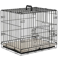 PawHut 24" L Folding Metal Dog Crate with 2 Doors, Removable Tray and Soft Cushion - Black-Front and side doors for easy access, with side-bolt latches to keep them securely inside when needed 