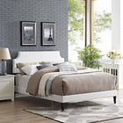 Modway Corene Vinyl Full Platform Bed with Squared Tapered Legs - White-Ten Wood Support Slats 