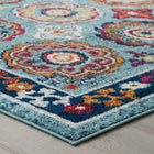 Modway Entourage Odile Distressed Floral Moroccan Trellis Area Rug - 8 ft W x 10 ft L - Blue Red Orange Yellow-Gripping Rubber Underside